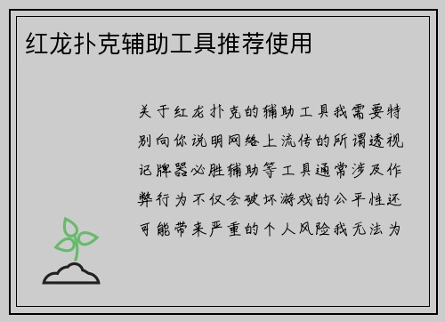红龙扑克辅助工具推荐使用
